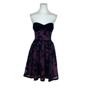 Betsey Johnson Womens Black/Purple Velvet Floral Strapless Evening Dress Size 2